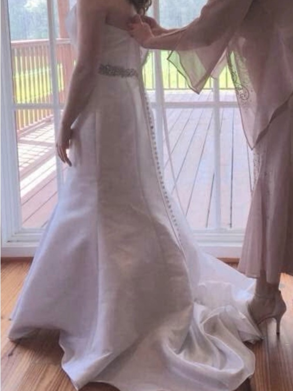 Size 8 White satin A-line/trumpet skirt Wedding Gown with gorgeous embellishment